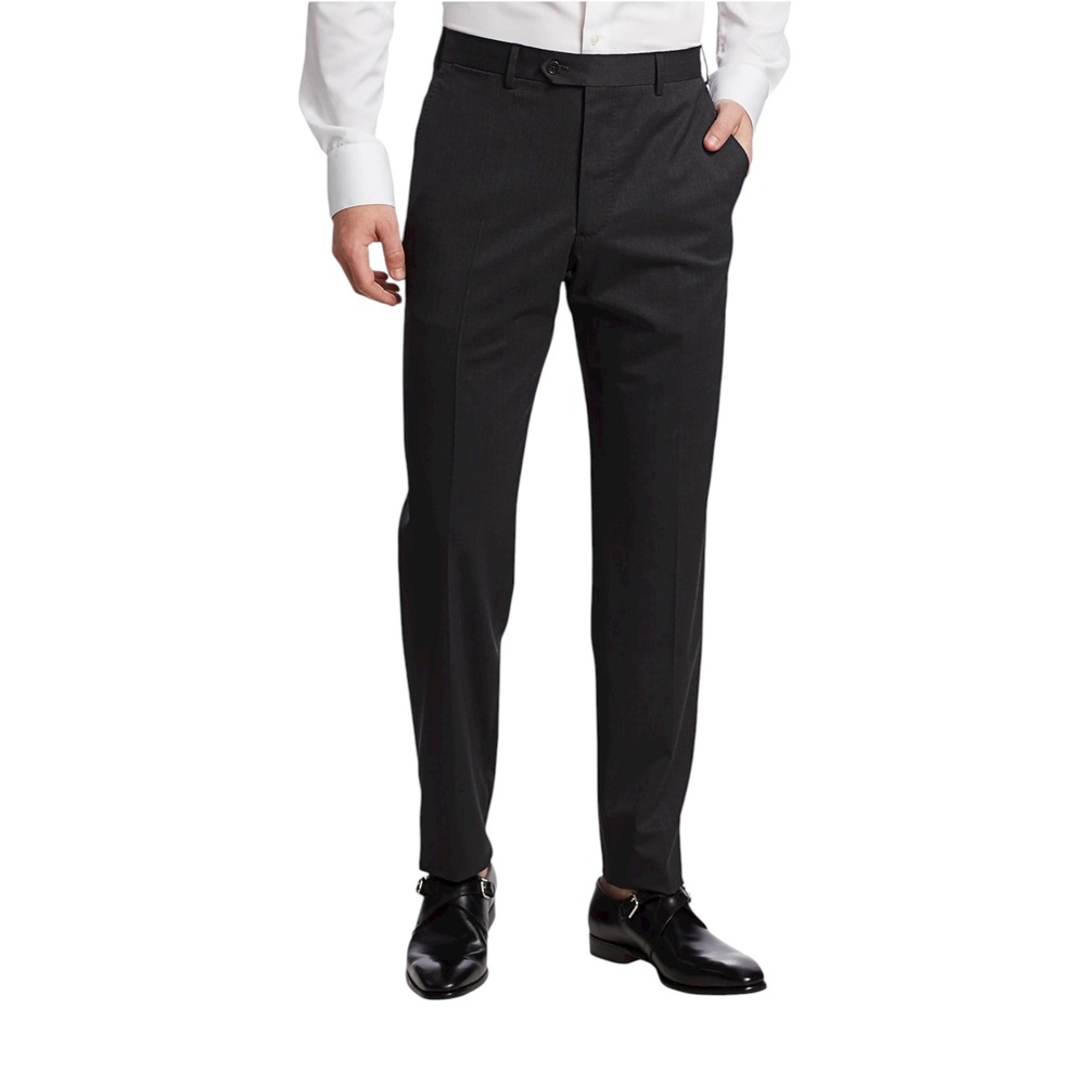 Emporio Armani Virgin Wool Charcoal Flat Front Tailored Unhemmed Dress Pants 40